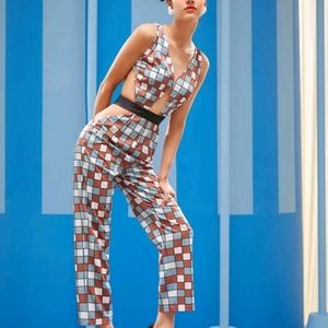 Shein plaid print jumpsuit with side cut out